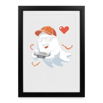 Retro Gamer Halloween Fantôme - Affiche encadrée (27 × 37 cm) - noir - Devant