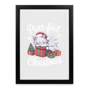 Purr Fect Christmas Cute Christmas Cat - Framed poster (27 × 37 cm) - black - Front