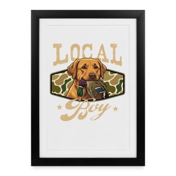 Garçon local Labrador Chasse au canard Scène du marais - Affiche encadrée (27 × 37 cm) - noir - Devant