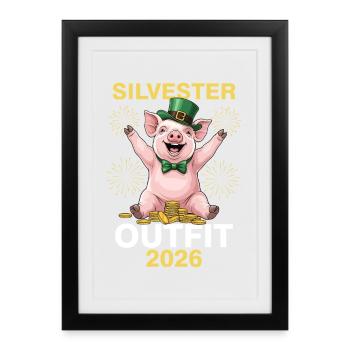 Tenue du réveillon du Nouvel An 2026 - Affiche encadrée (27 × 37 cm) - noir - Devant