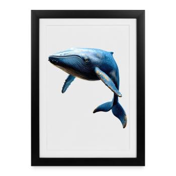 Baleine bleue Baleine Baleines bleues Baleines Chant Baleine Plongeur Baleines Océan - Affiche encadrée (27 × 37 cm) - noir - Devant