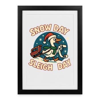 Jour de neige Traîneau Jour Oie Noël Drôle Père Noël - Affiche encadrée (27 × 37 cm) - noir - Devant