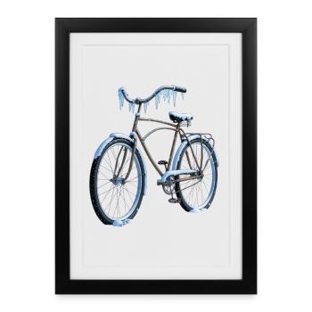 Vélo givré en hiver - Affiche encadrée (27 × 37 cm) - noir - Devant