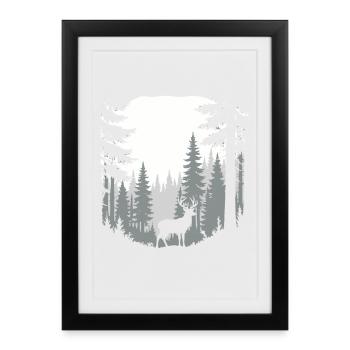Cerf en forêt Scène de chasse Nature Vibes - Affiche encadrée (27 × 37 cm) - noir - Devant