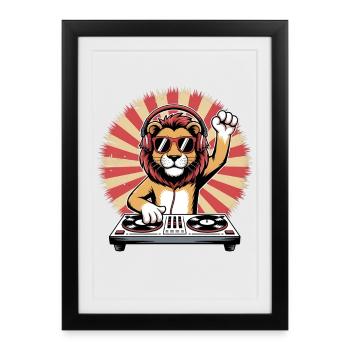 Lion DJ with headphones - Framed poster (27 × 37 cm) - black - Front