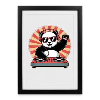 Panda DJ avec casque - Affiche encadrée (27 × 37 cm) - noir - Devant