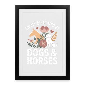 Hunde & Pferde Ablenkung Motiv - Gerahmtes Poster (27 × 37 cm) - Schwarz - Vorne