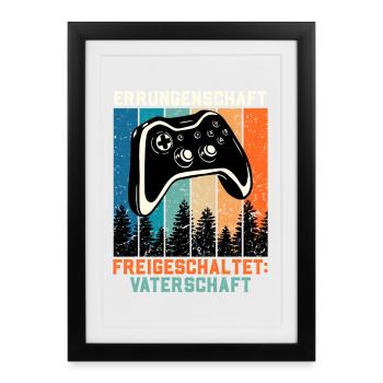 Soon Dad ACHIEVEMENT UNLOCKED Retro - Framed poster (27 × 37 cm) - black - Front