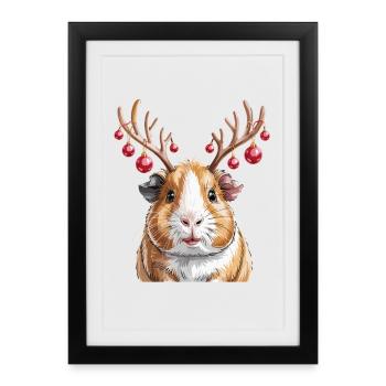 Guinea pig with Christmas antlers humorous - Framed poster (27 × 37 cm) - black - Front