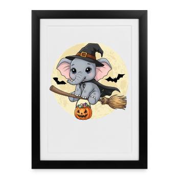 Cute Elephant Witch Halloween - Framed poster (27 × 37 cm) - black - Front