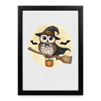 Mignon hibou sorcière Halloween - Affiche encadrée (27 × 37 cm) - noir - Devant