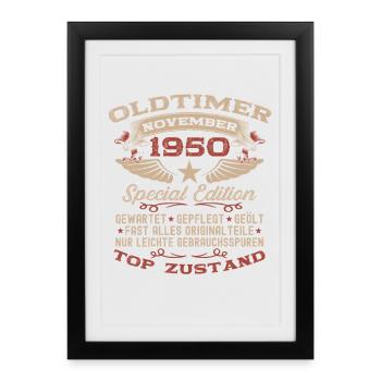 Cadeau 75ème anniversaire Voiture de collection Novembre 1950 - Affiche encadrée (27 × 37 cm) - noir - Devant