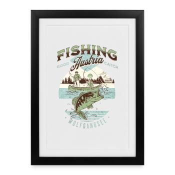 Pêche Wolfgangsee design rétro - Affiche encadrée (27 × 37 cm) - noir - Devant