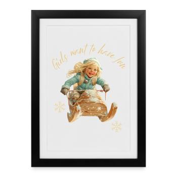 Girls Want To Have Fun Sledding - Framed poster (27 × 37 cm) - black - Front