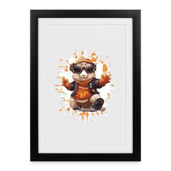 Hamster Snowboard - Framed poster (27 × 37 cm) - black - Front