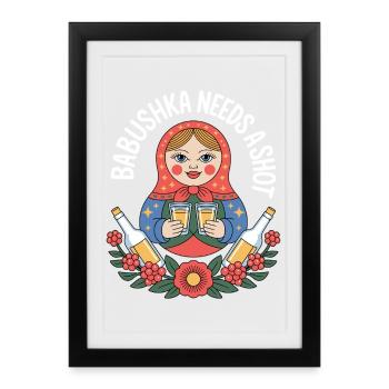 Babouchka avec motif Shot - Affiche encadrée (27 × 37 cm) - noir - Devant