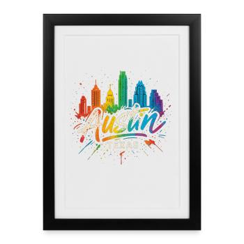 Austin Texas Color Worlds Skyline - Framed poster (27 × 37 cm) - black - Front