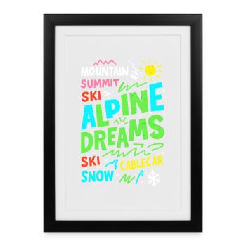 Alpine Dreams Ski & Snow Mountain Design - Framed poster (27 × 37 cm) - black - Front