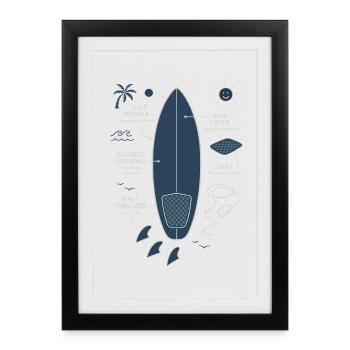 Surfboard Blueprint - Framed poster (27 × 37 cm) - black - Front