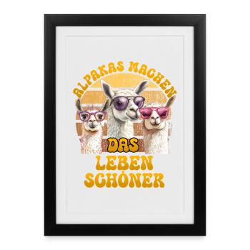 Alpaca Fan ALPACAS MAKE LIFE MORE FUN - Framed poster (27 × 37 cm) - black - Front