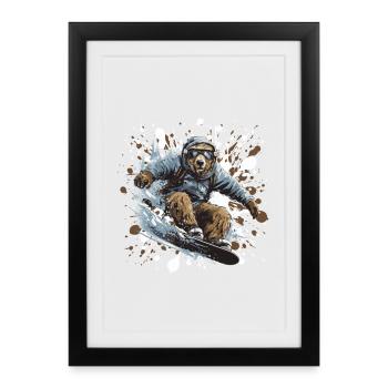 Ours Planche à neige - Affiche encadrée (27 × 37 cm) - noir - Devant
