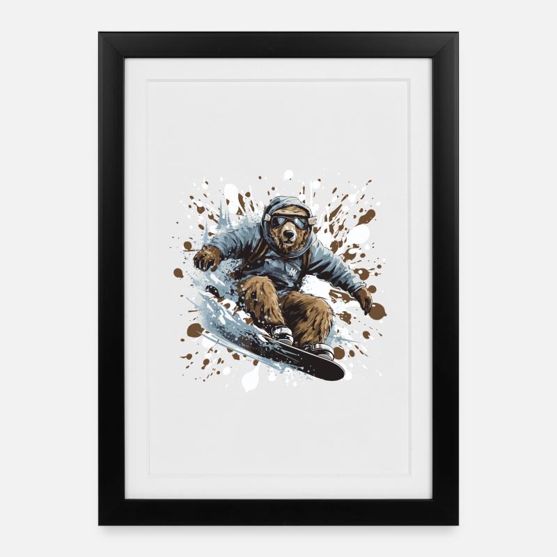 Ours Planche à neige - Affiche encadrée (27 × 37 cm) - noir