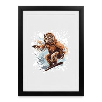Hibou Snowboard - Affiche encadrée (27 × 37 cm) - noir - Devant