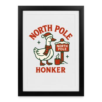 Drôle d’oie Noël Père Noël Pôle Nord Klaxon - Affiche encadrée (27 × 37 cm) - noir - Devant