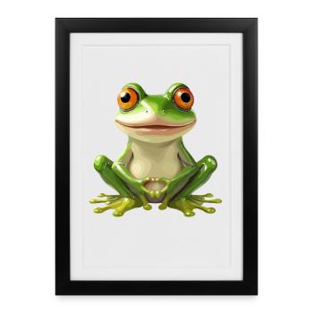 Grenouille joyeuse avec de grands yeux - - Affiche encadrée (27 × 37 cm) - noir - Devant