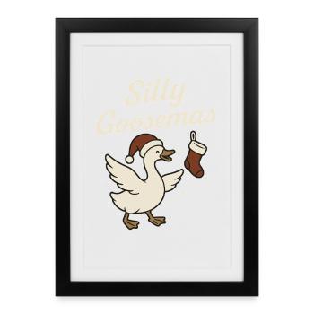 Silly Goosmas Oie Noël Drôle Père Noël - Affiche encadrée (27 × 37 cm) - noir - Devant