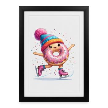 Beignet sur patins à glace avec confettis - Affiche encadrée (27 × 37 cm) - noir - Devant