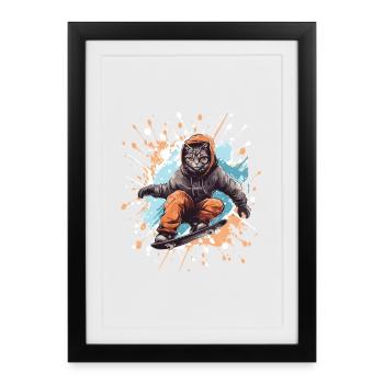 Cat Snowboard - Framed poster (27 × 37 cm) - black - Front