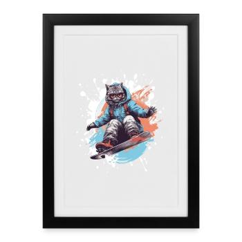 Planche à neige pour chat - Affiche encadrée (27 × 37 cm) - noir - Devant