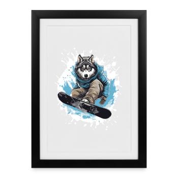 Husky Dog Snowboard - Framed poster (27 × 37 cm) - black - Front