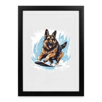 German Shepherd Dog Snowboard - Framed poster (27 × 37 cm) - black - Front