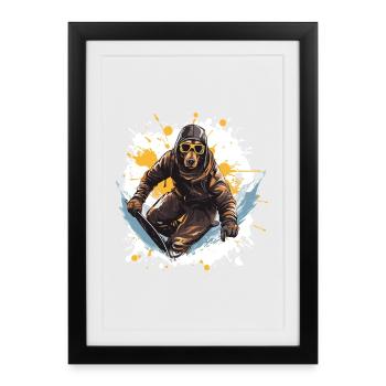 Doberman Dog Snowboard - Framed poster (27 × 37 cm) - black - Front