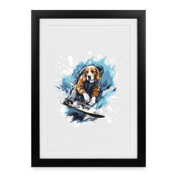 Beagle Dog Snowboard - Framed poster (27 × 37 cm) - black - Front