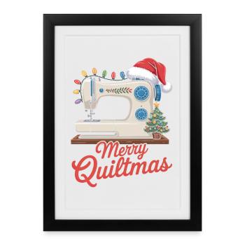 Merry Quiltmas Couture festive Père Noël Noël - Affiche encadrée (27 × 37 cm) - noir - Devant