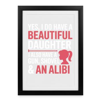 blague chemise arme pelle alibi - Affiche encadrée (27 × 37 cm) - noir - Devant