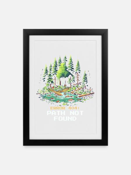 Fehler 404: Pfad nicht gefunden | Wandern - Gerahmtes Poster (27 × 37 cm) - Schwarz
