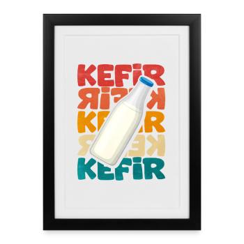 Bouteille de kéfir motif rétro - Affiche encadrée (27 × 37 cm) - noir - Devant