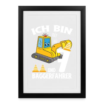 Birthday Excavator 7 Years Excavator Party Gift - Framed poster (27 × 37 cm) - black - Front