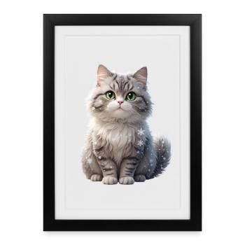 Winter Fluff Cat with Snowflakes - Framed poster (27 × 37 cm) - black - Front