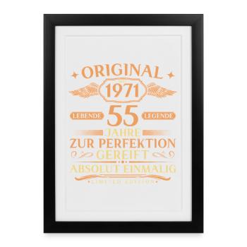 Idée cadeau 55ème anniversaire Vintage 1971 Né - Affiche encadrée (27 × 37 cm) - noir - Devant