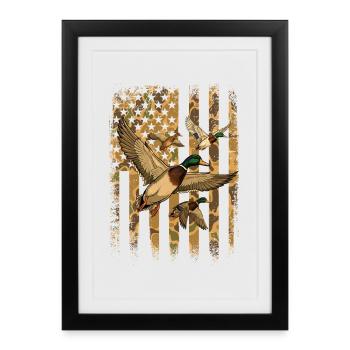 Canards avec camouflage US drapeau Waterfowl Pride - Affiche encadrée (27 × 37 cm) - noir - Devant