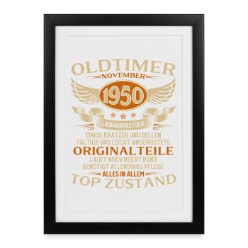 Cadeau 75ème anniversaire Voiture de collection Novembre 1950 - Affiche encadrée (27 × 37 cm) - noir - Devant