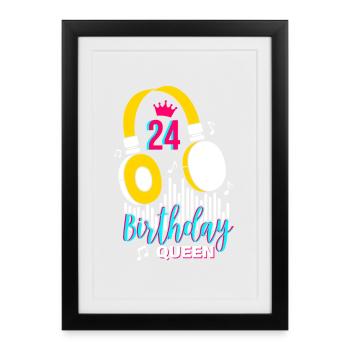 Anniversaire Reine 24e anniversaire - Affiche encadrée (27 × 37 cm) - noir - Devant