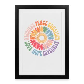 Tournesol Paix Amour Espoir Diversité - Affiche encadrée (27 × 37 cm) - noir - Devant