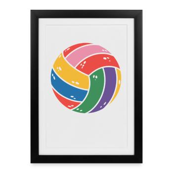Volley-ball coloré pour les amateurs de sport - Affiche encadrée (27 × 37 cm) - noir - Devant