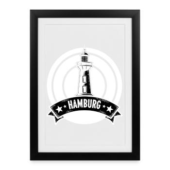Leuchtturm Hamburg - Gerahmtes Poster (27 × 37 cm) - Schwarz - Vorne